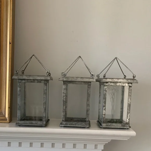 Pottery Barn Galvanized Square‎ Lantern Set of 3