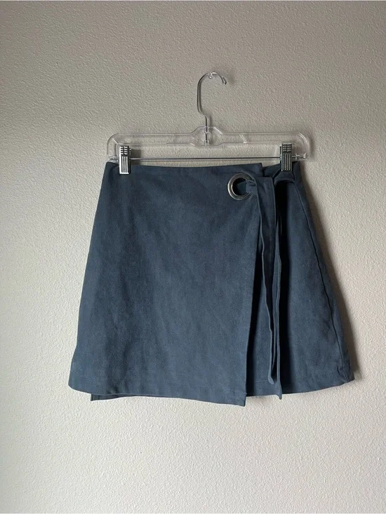 Abercrombie & Fitch Slate Blue Wrap Skirt with Grommet Detail