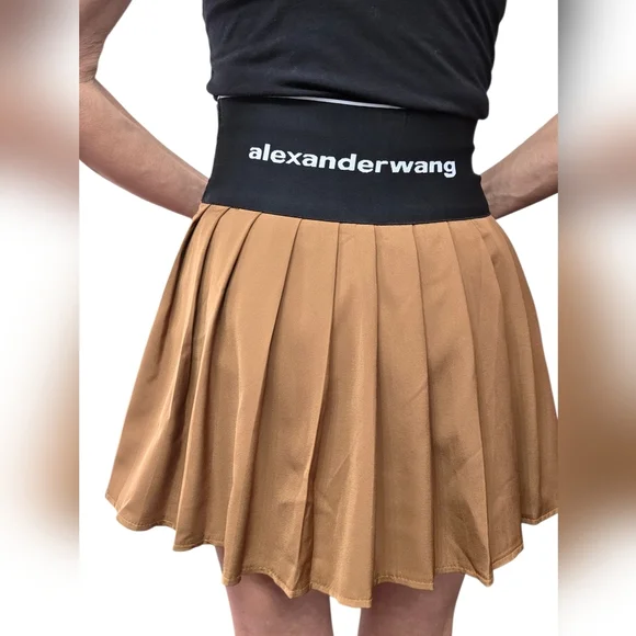 Alexander Wang Pleated Mini Skort Logo Waistband Brown XS S