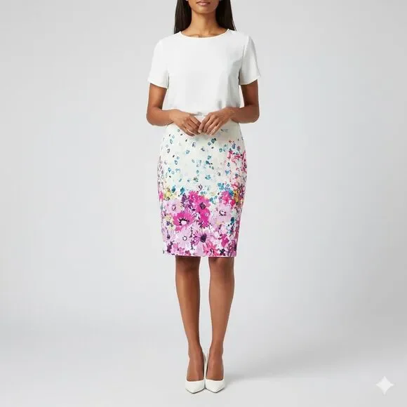 NWT Ann Taylor Skirt Women’s 8 Multicolor Floral Print Midi Work Casual