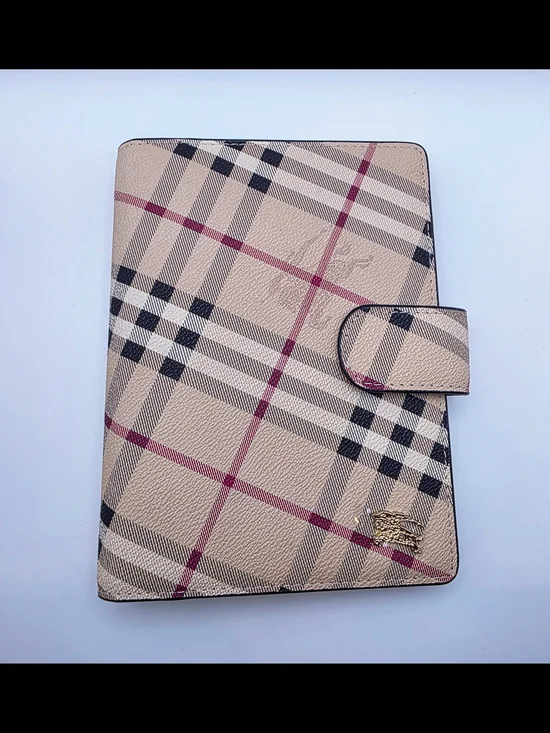 Fashion Check Leather Notebook Cover - Beige Red Black