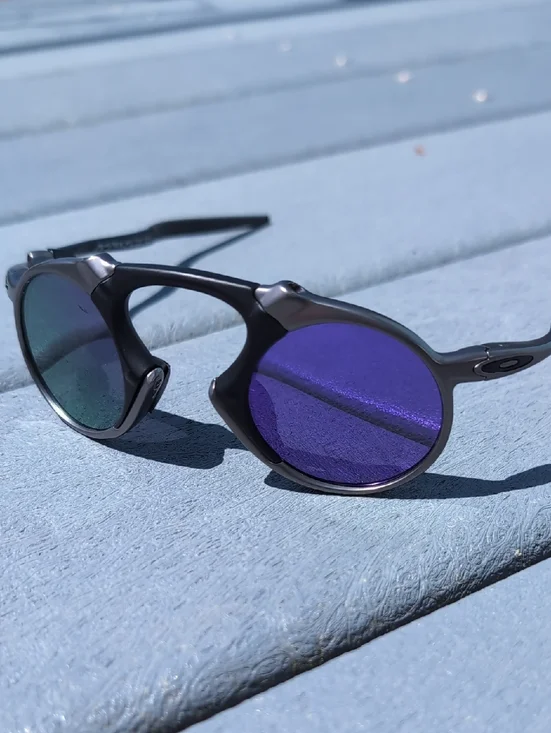 Oakley Madman Round Metal Black Silver Sunglasses with Polarized Mirrored Lenses
