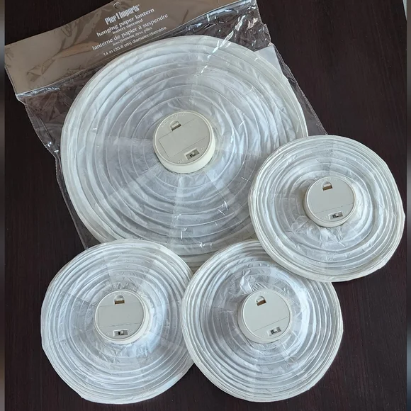Pier1 white paper lantern set of 4, warm LEDs, battery power, NEW! 14