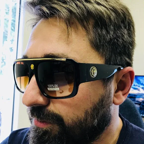 Men Sunglasses Gold Frame Brown Flat Lens‎ Designer Street Wear Lentes Humbres