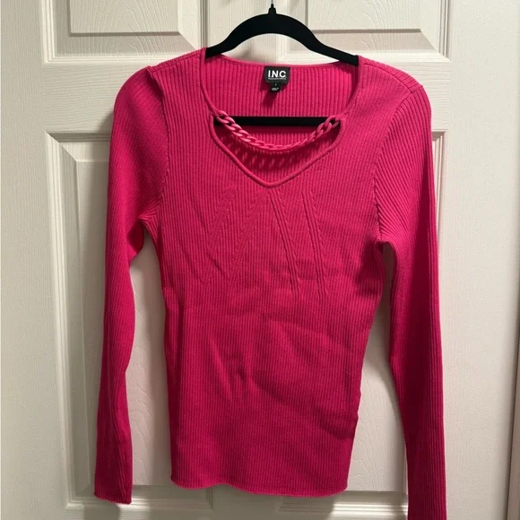 INC International Concepts - Hot Pink Ribbed Long-Sleeve Sweater - Size L - NWOT
