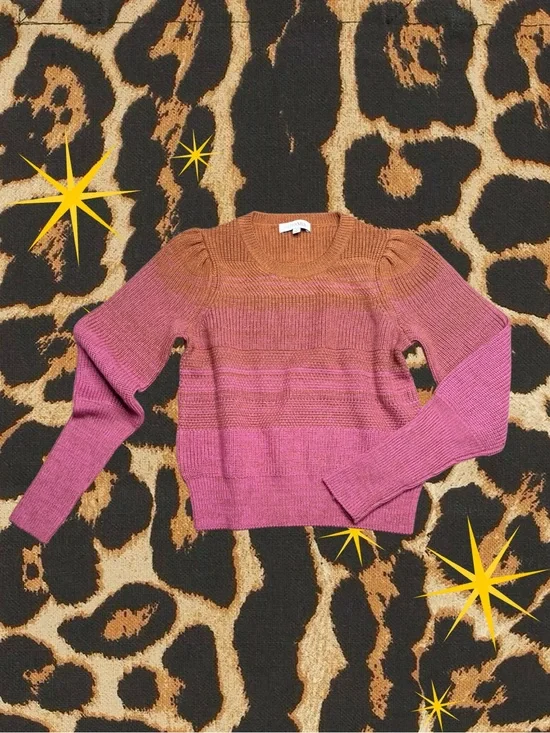 INTERMIX | 100% Wool Pink/Orange Ombré Crewneck Knit Preppy Sweater | Size S