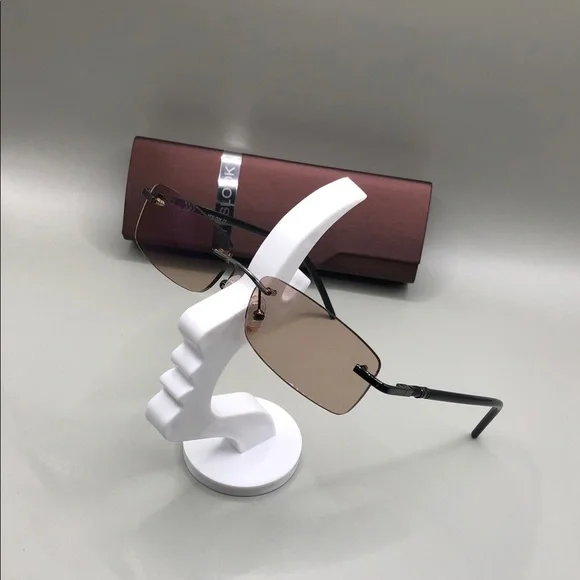 YesGlasses YesLook Black Metal Rectangle Rimless Tinted Sleek Sunglasses Mast