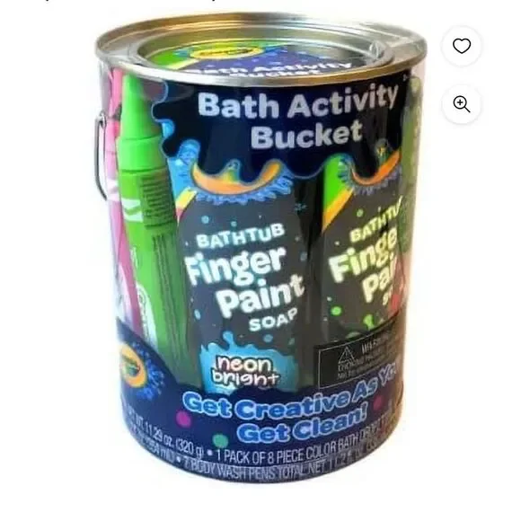 Crayola Bath Activity Bucket 30pc NEON Set - Bath Bombs‎ Finger Paints Wash Pens