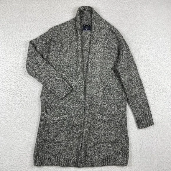 Abercrombie & Fitch Cardigan‎ Womens Medium Gray Marled Shawl Collar Open Front