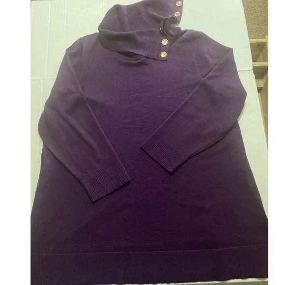 Cable & Gauge Purple Cowl Neck Button Detail Soft Knit Sweater Tunic Women's 2X