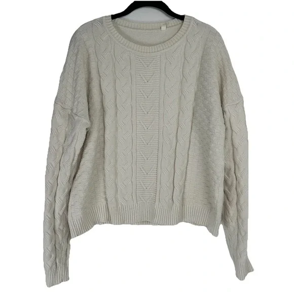 Cyrus Sweater‎ Size XL Cream Cropped Cable Knit Cozy Minimalist Fisherman