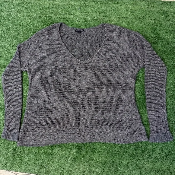 Eileen Fisher Gray Chunky knit Metallic Alpaca V-Neck Sweater, Size L