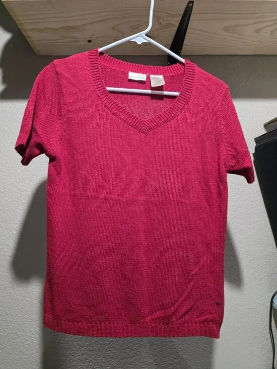 Bobbie Brooks Vintage Red Knit Sweater Short Sleeve Women's Size Small