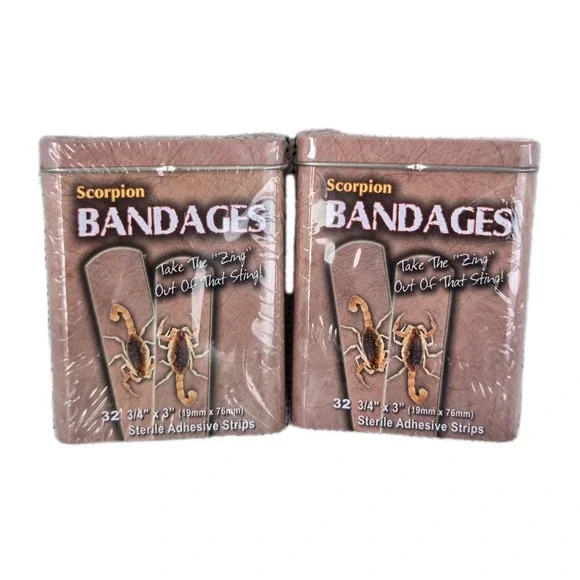 Lot of 2 Scorpion Bandages Tins Rivers Edge Novelty First Aid 2013 Sealed NOS