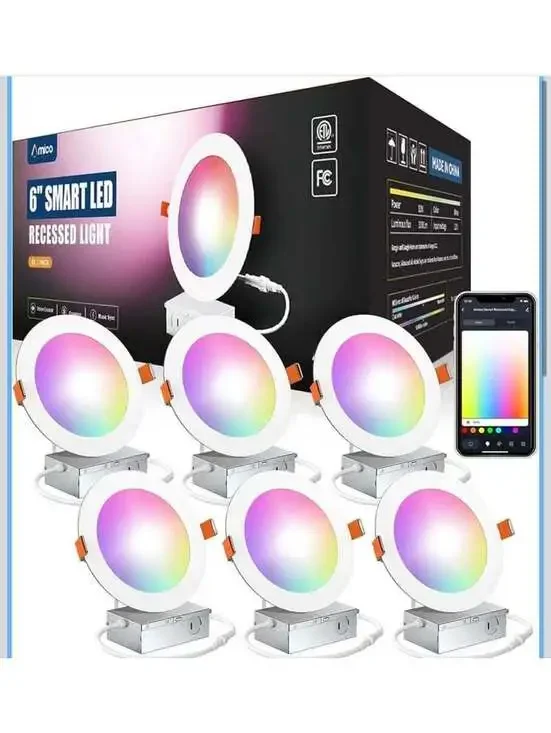 Amico 6 Pack Smart LED Recessed Lighting - WiFi Color Changing - New in Box