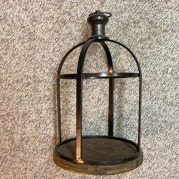 COPY - Metal Lantern with Wood Base and Metal Hanger