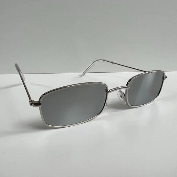 vintage y2k 90s 2000s unique slim style silver trim mirror lens sunglass…