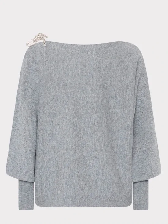 NWT Milly Ida Off Shoulder Crystal Tie Sweater Grey Heather Size S $350