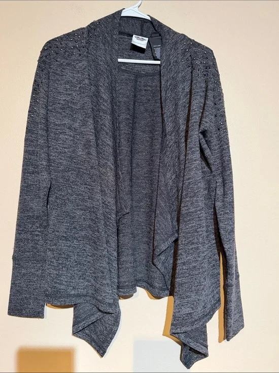 Harley-Davidson Charcoal Open-Front Cardigan with Shoulder Studs