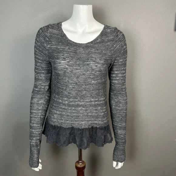 Fairy Grunge Sweater Large Hollister Gray Ruffle Peplum Raglan dark romantic