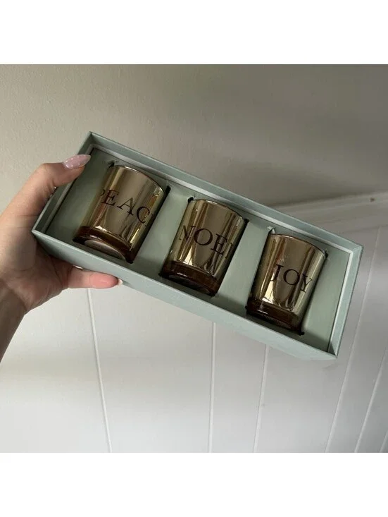 Restoration Hardware Candle Holder Set of 3 Tea Light Gold Holiday New!