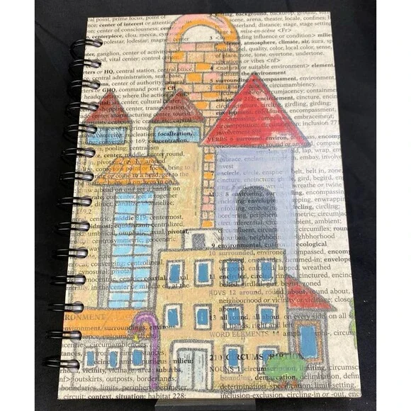 Journal Unique City-Scape Design Handmade Upcycle Spiral Notebook Urban Skyline