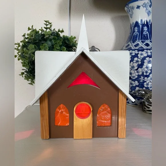 Vintage Handmade Wood Lighted Church Chapel Religious decor church Sunday school