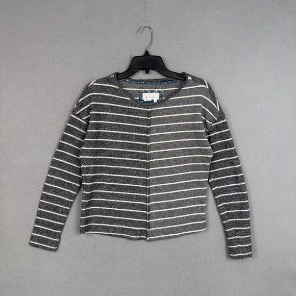 Anthropologie Sweater Womens Small Gray Striped Block Crew Neck Knit Pullover