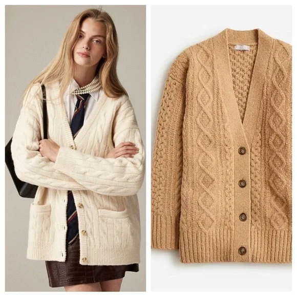 J. Crew relaxed stretch merino cable-knit sweater boyfriend fit 47588