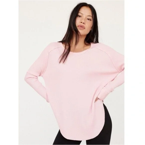 Aritzia Tna Alder Thermal Waffle knit long sleeve light pink  Size M