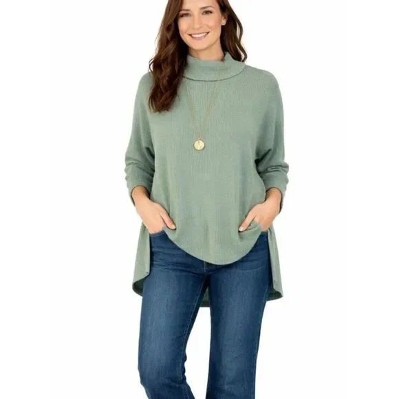 Amazon mint green ribbed cowl neck oversized tunic sweater small
