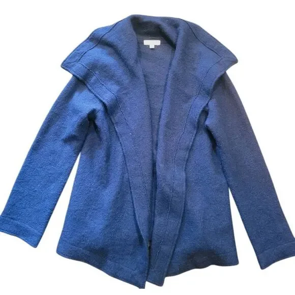 Vintage Kenar Cardigan Women's Large Blue Boiled Wool Open Jacket
