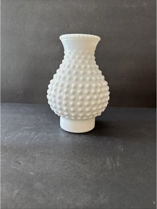 Vintage White Hobnail Opaque Milk Glass Oil Lamp Shade Chimney 7.5” T