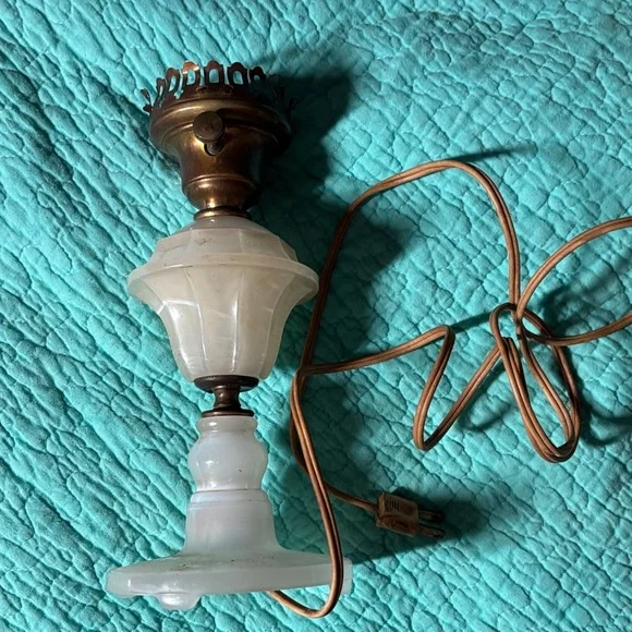 Vintage Brass and Agate Table Lamp