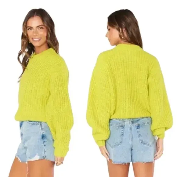 Show Me Your Mumu Sweater Top Green Chunky Cable Knit Crewneck Winter Size XS