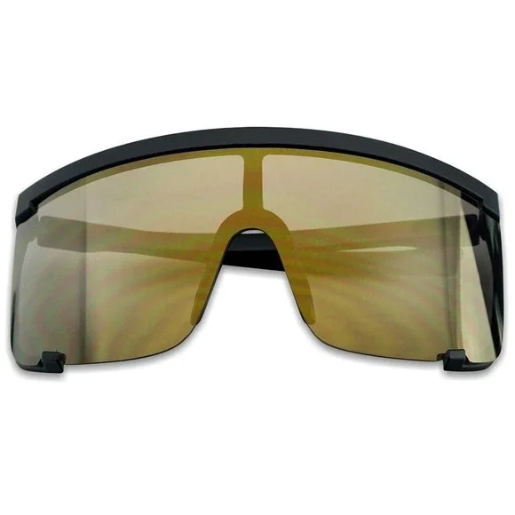 Shield Sunglasses Oversized Gold Mirrored Lens‎ Sunglasses Sport Sun Glasses New