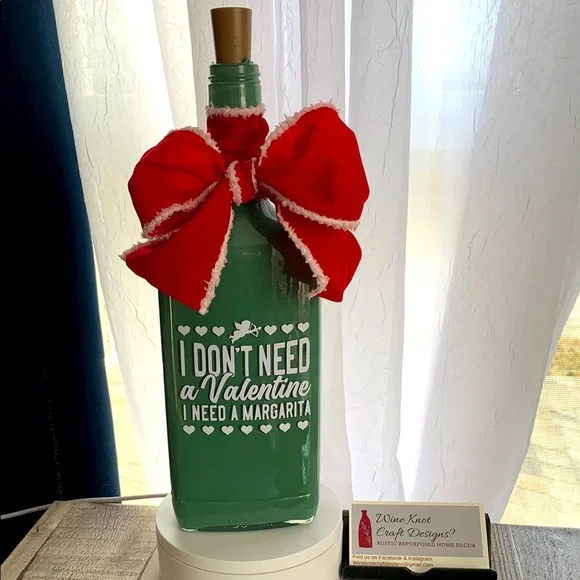 Hand Crafted Green Painted Margarita Valentine Bottle Lantern