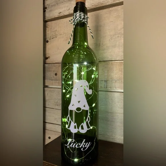 ‘Lucky’ Gnome wine bottle lantern