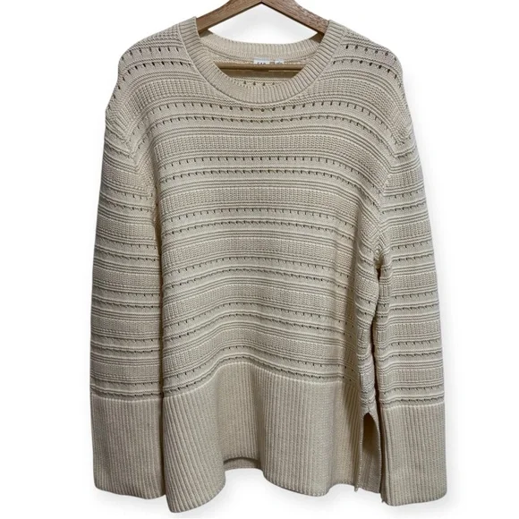 Gap Relaxed Mixed Stitch Sweater Pointelle Knit Cotton Fisherman Medium