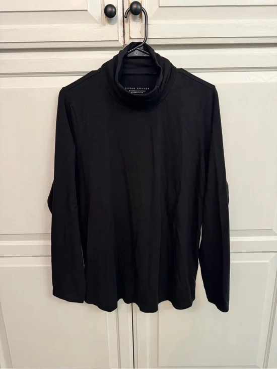 Susan Graver Black Cotton Turtleneck Top Classic casual. Size XL