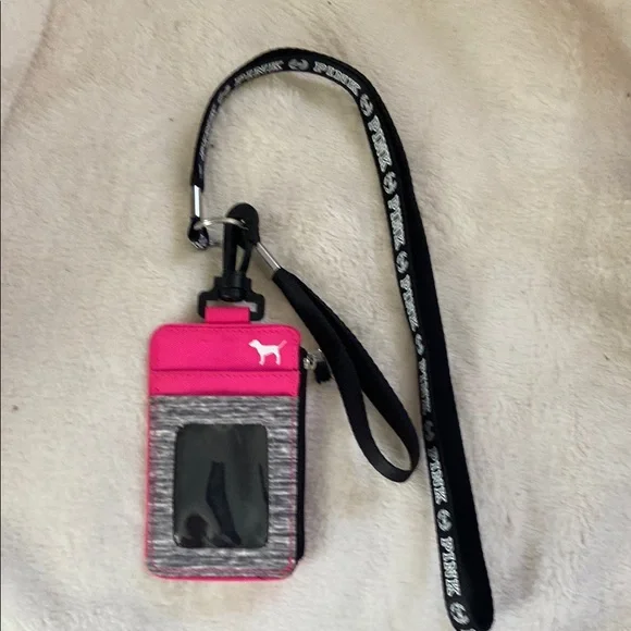 PINK and Sweatshirt & Card Case Key Holder with Lanyard