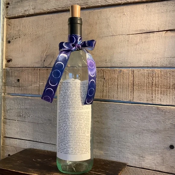 Handcrafted, upcycled decoupage bottle lantern Vintage encyclopedia Goethe page