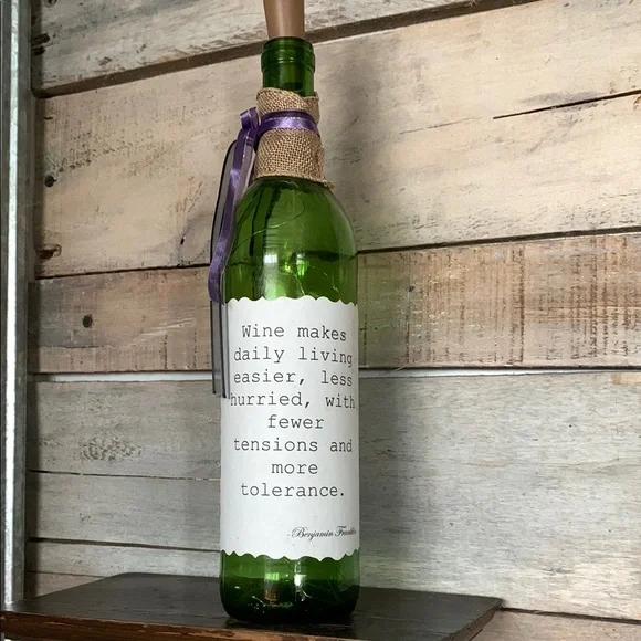Handcrafted - Green Wine Bottle Lantern with Quote
