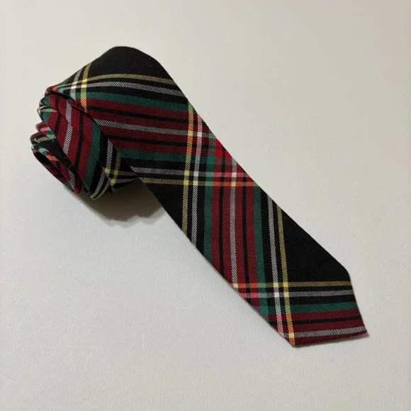 Crewcuts Boys Tartan Plaid Necktie Size 2-7 Black Red Preppy‎ Holiday School Tie