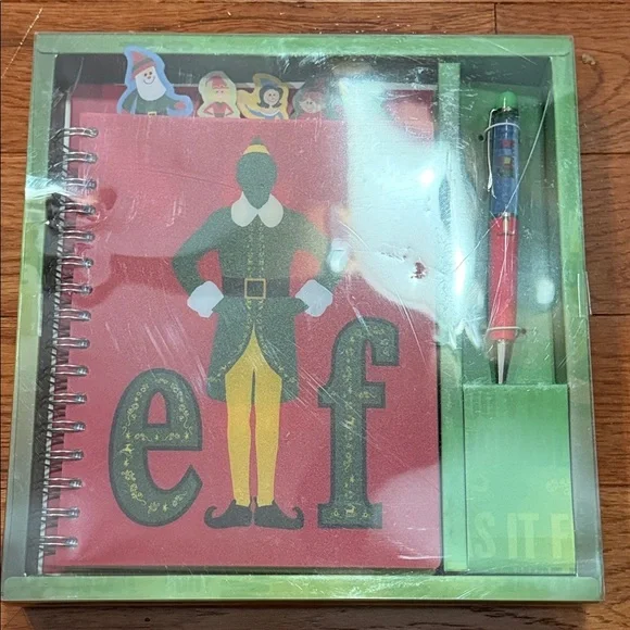 Elf Themed Notebook and Pen Set - Green and Red