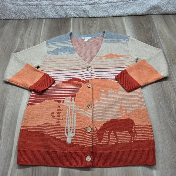 Coldwater Creek Cardigan Southwest Desert Sunset Cactus Knit Sweater M‎ Womens