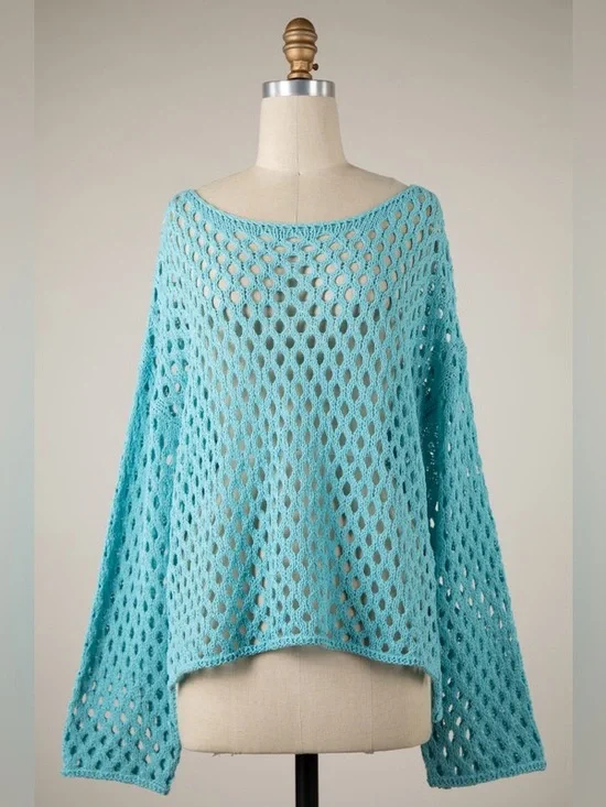 Miracle Tiffany Blue Diamond Open-Knit Women's Sweater
