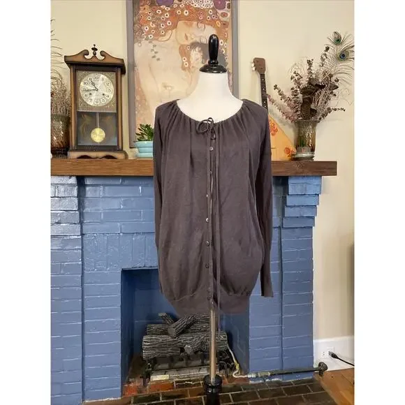 Anthropologie XS Sparrow LINEN Cotton Viscose Long Sleeve Drawstring Cardigan XS