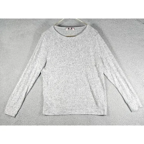 Juicy Couture Shirt Womens Size Medium Grey Bead Embellished Crewneck Sweatshirt