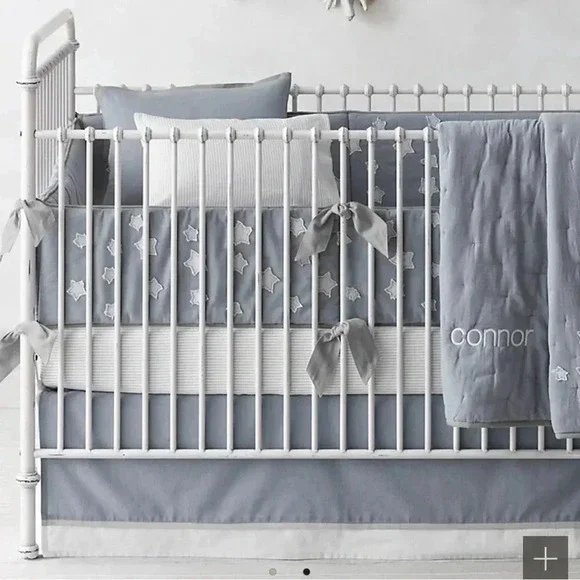 Baby CRIB BEDSKIR - NEW- French Blue Crib- by Restoration Hardware